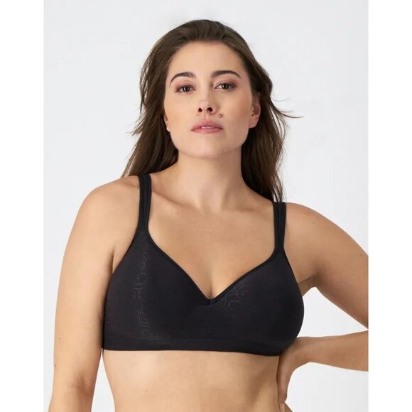 NWT Bali Comfort Revolution Wireless Bra Sz 36B Black Swirl Full Coverage DF3463 - Picture 1 of 8